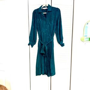 Teal Long-Sleeve Dress with Belt
